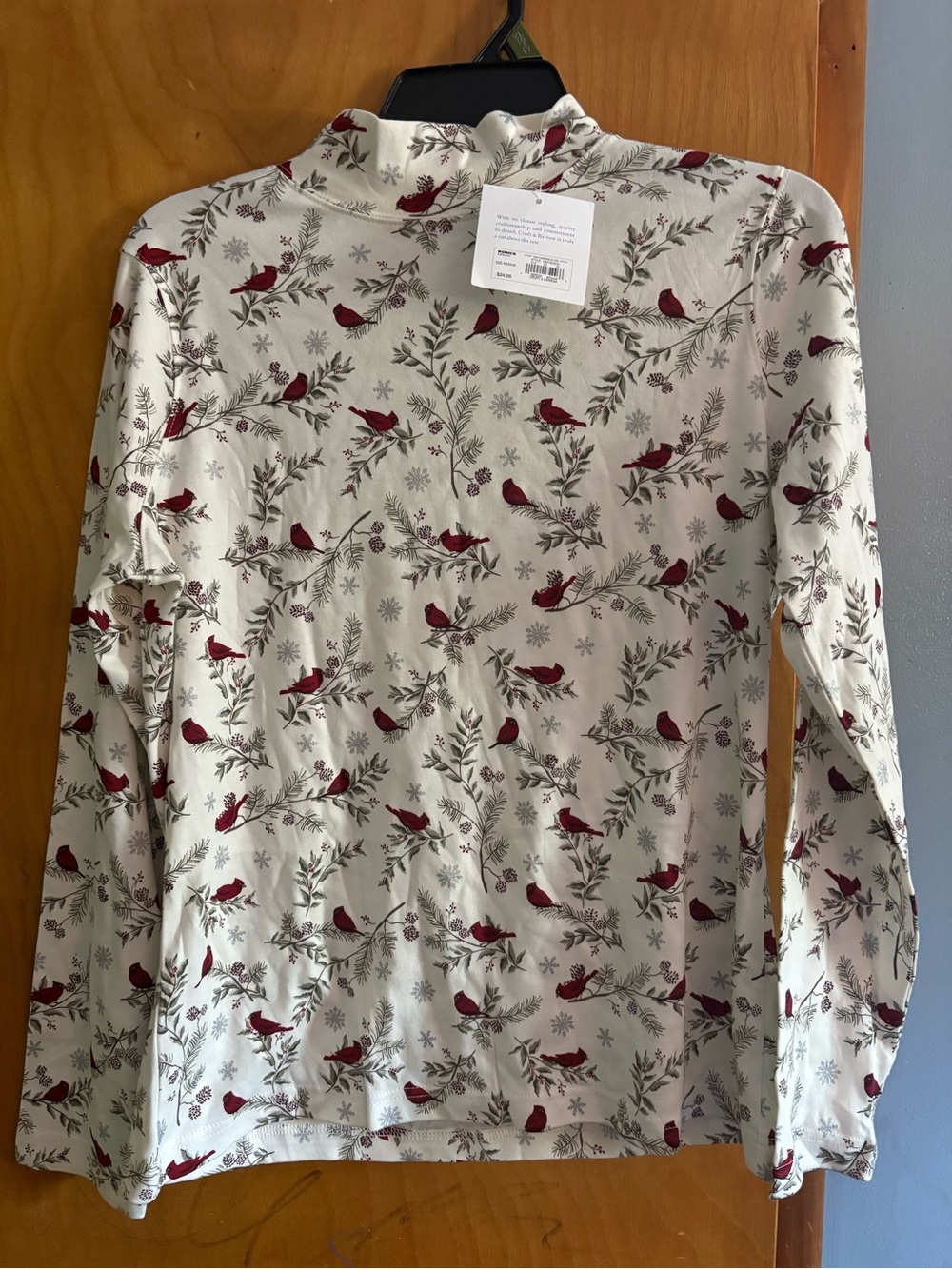 Croft & Barrow Long Sleeve Mock Neck Top Cardinal Print medium BNWT